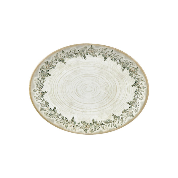 Turgla Oliva 14.25Inch  x 11Inch  x h:1.25Inch  Oval Green Vitrified Platter SKU: T-OLVZT36OV-6
