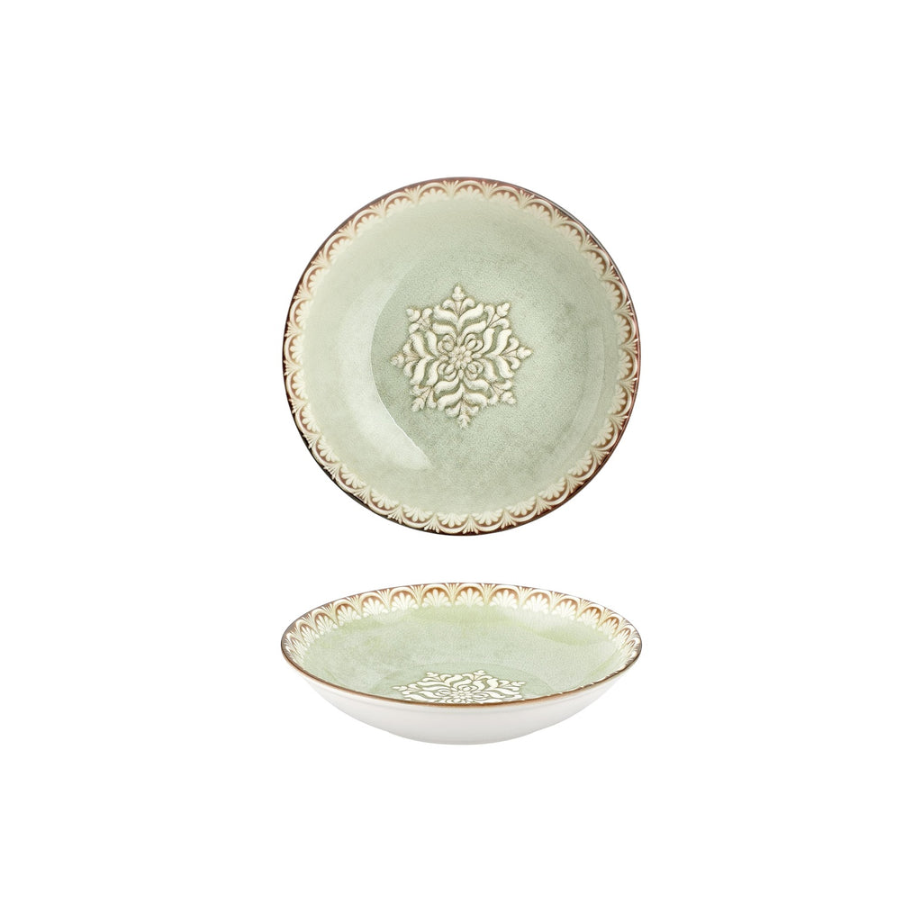 Turgla Rome dia.8.25Inch  h:1.25Inch  27 oz. Round Green Vitrified Deep Plate SKU: T-RMFL21CK-6