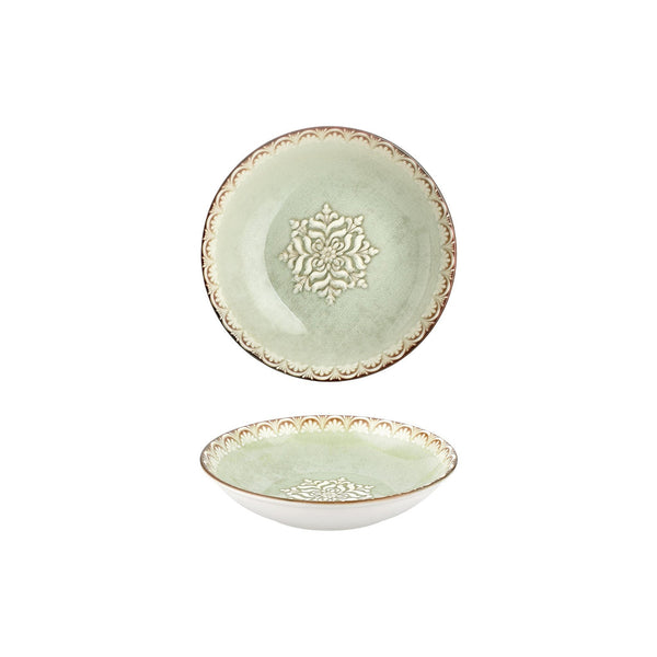 Turgla Rome dia.8.25Inch  h:1.25Inch  27 oz. Round Green Vitrified Deep Plate SKU: T-RMFL21CK-6