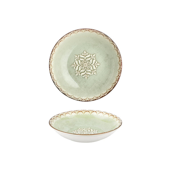 Turgla Rome dia.9Inch  h:1.75Inch  34 oz. Round Green Vitrified Deep Plate SKU: T-RMFL23CK-6
