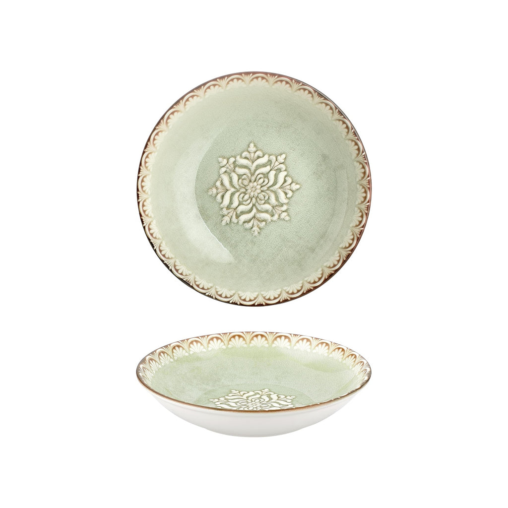 Turgla Rome dia.9.75Inch  h:2Inch  44 oz. Round Green Vitrified Deep Plate SKU: T-RMFL25CK-6