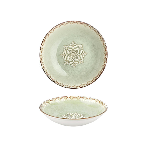 Turgla Rome dia.9.75Inch  h:2Inch  44 oz. Round Green Vitrified Deep Plate SKU: T-RMFL25CK-6