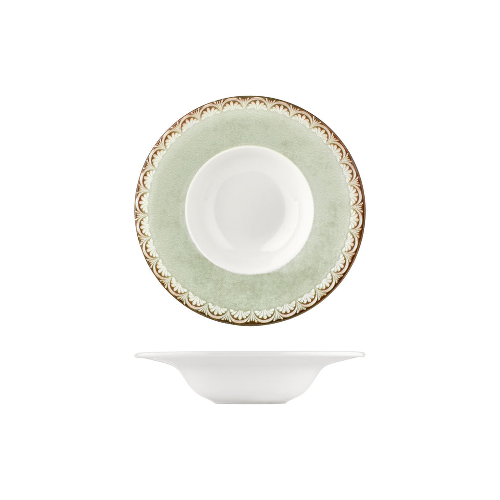 Turgla Rome dia.9.75Inch  h:2Inch  14 oz. Round Green Vitrified Deep Plate SKU: T-RMGT25CK-6
