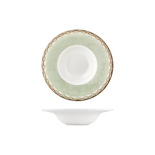 Turgla Rome dia.9.75Inch  h:2Inch  14 oz. Round Green Vitrified Deep Plate SKU: T-RMGT25CK-6