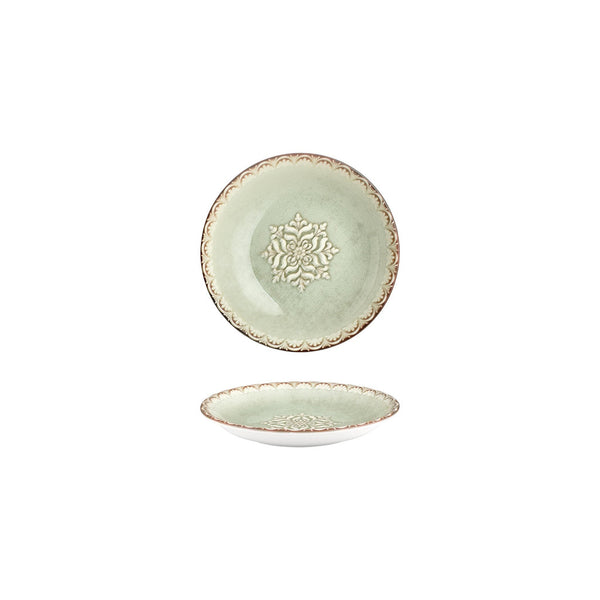 Turgla Rome dia.6Inch  h:1.25Inch  7 oz. Round Green Vitrified Deep Plate SKU: T-RMZT15CK-24