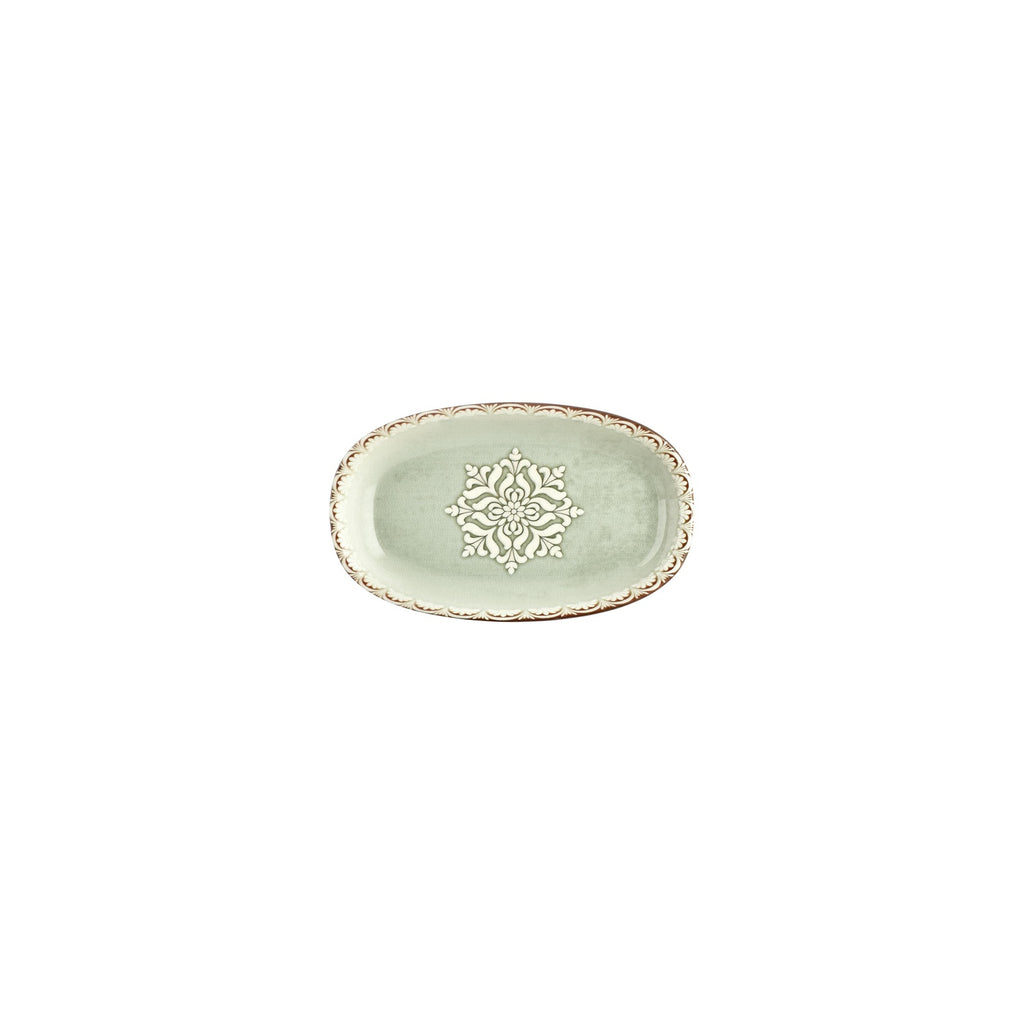 Turgla Rome 7.5Inch  x 4.25Inch  x h:1Inch  Oval Green Vitrified Platter SKU: T-RMZT19OV-12