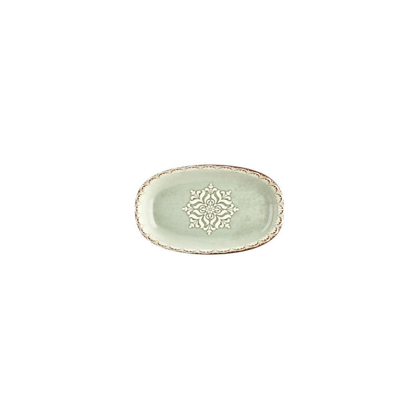 Turgla Rome 7.5Inch  x 4.25Inch  x h:1Inch  Oval Green Vitrified Platter SKU: T-RMZT19OV-12