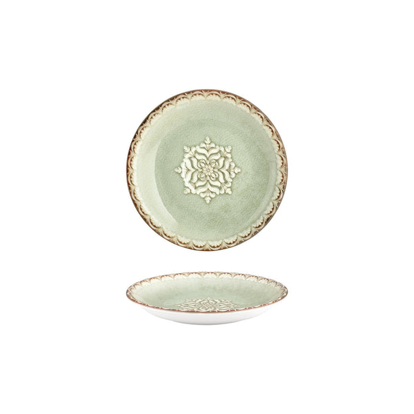 Turgla Rome dia.8.25Inch  h:0Inch  17 oz. Round Green Vitrified Deep Plate SKU: T-RMZT21CK-12