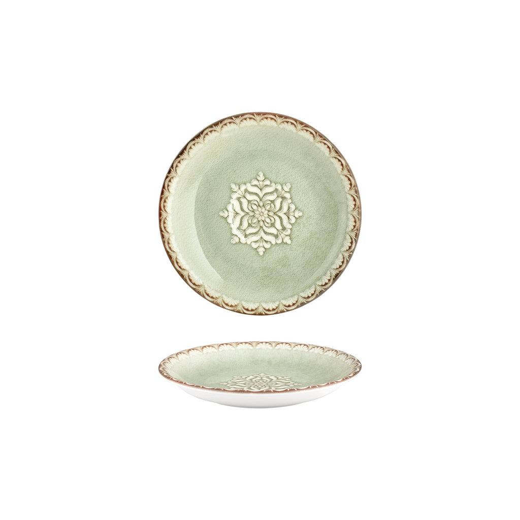Turgla Rome dia.8.25Inch  h:0Inch  17 oz. Round Green Vitrified Deep Plate SKU: T-RMZT21CK-12