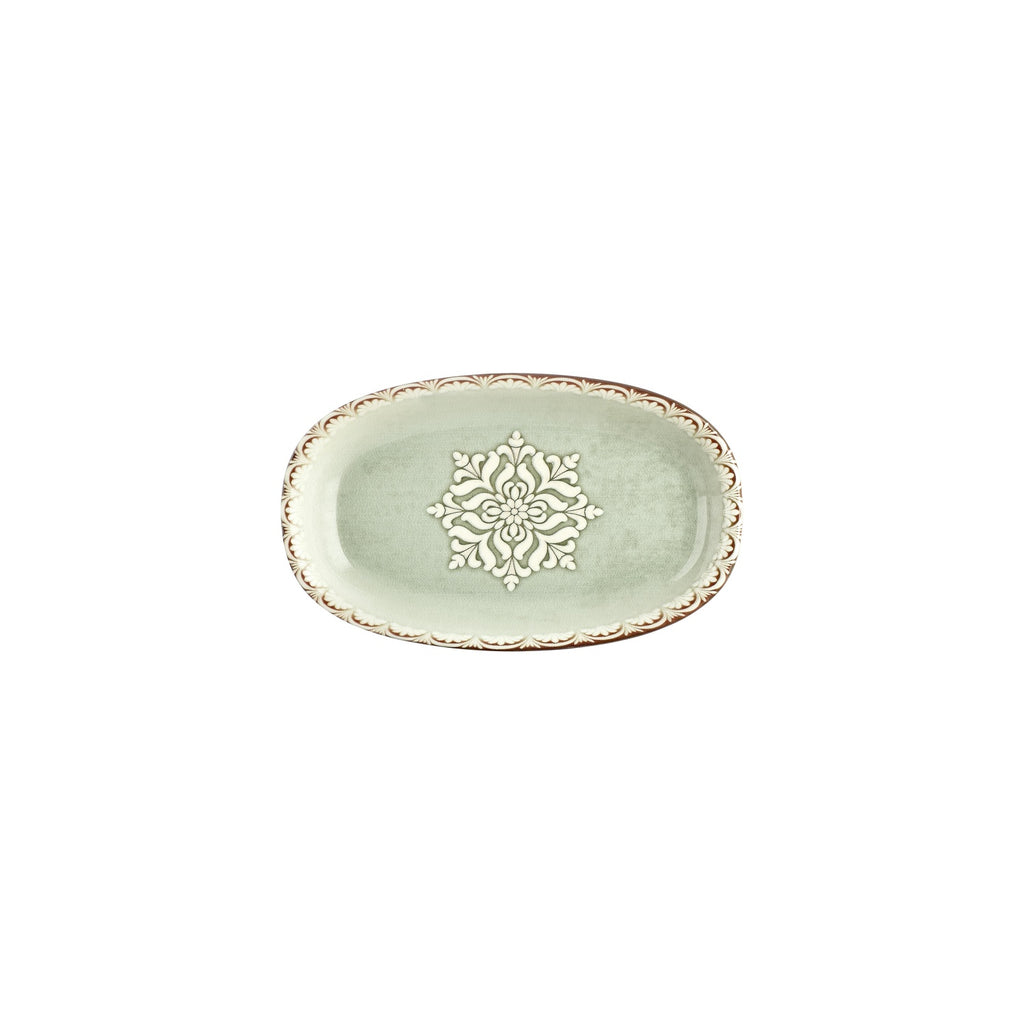 Turgla Rome 9.5Inch  x 5.75Inch  x h:1Inch  Oval Green Vitrified Platter SKU: T-RMZT24OV-12