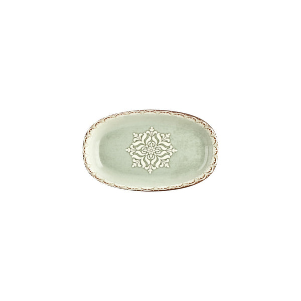 Turgla Rome 9.5Inch  x 5.75Inch  x h:1Inch  Oval Green Vitrified Platter SKU: T-RMZT24OV-12
