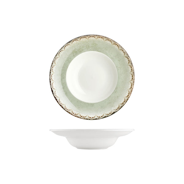 Turgla Rome dia.9.75Inch  h:2.25Inch  14 oz. Round Green Vitrified Deep Plate SKU: T-RMZT25CK-6