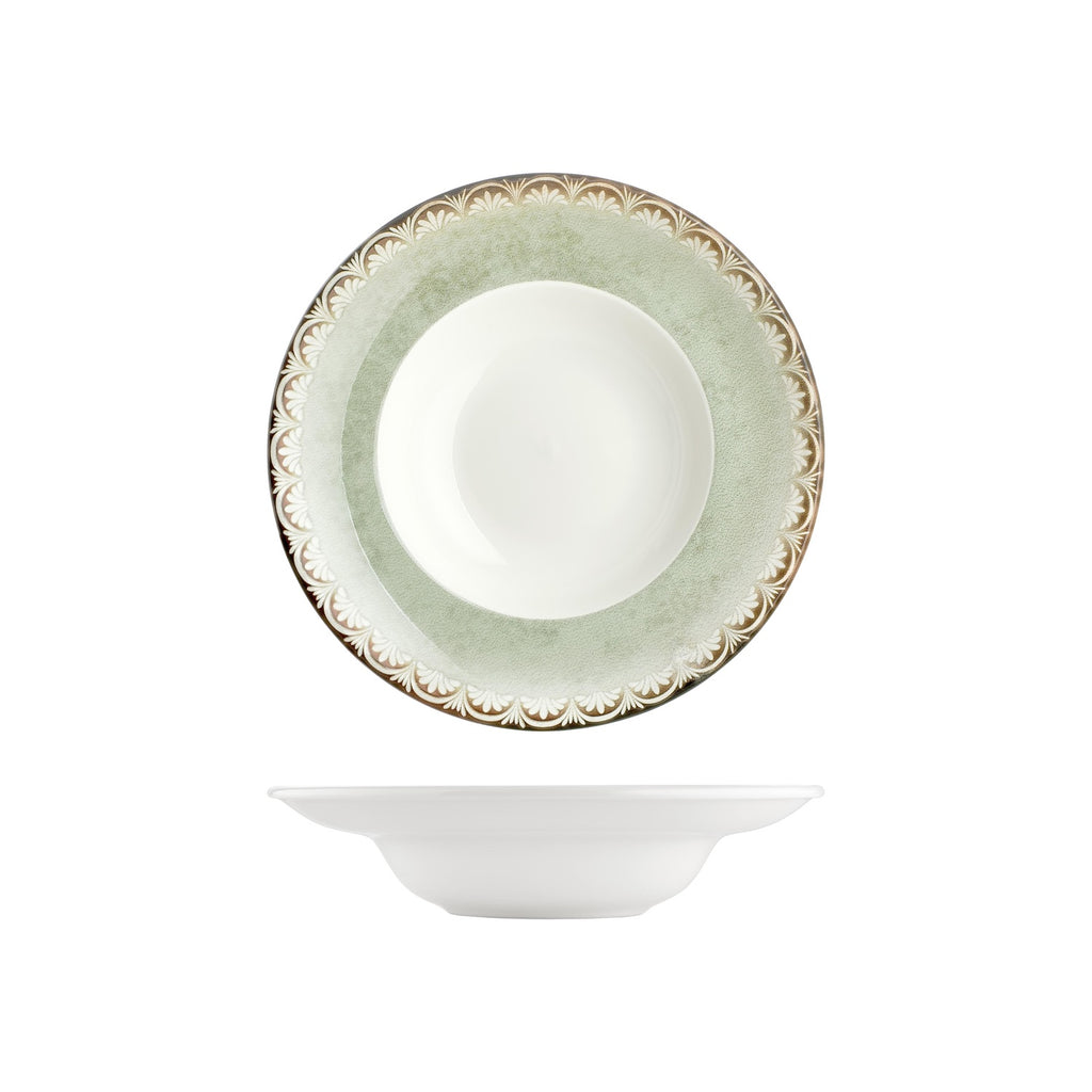 Turgla Rome dia.10.75Inch  h:2.5Inch  17 oz. Round Green Vitrified Deep Plate SKU: T-RMZT27CK-6