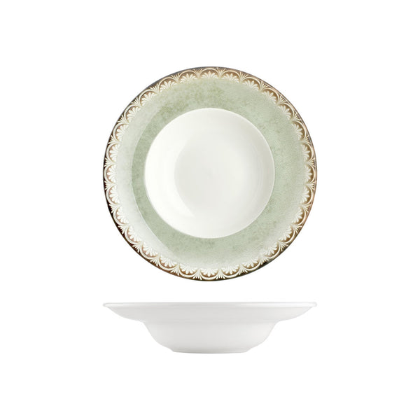 Turgla Rome dia.10.75Inch  h:2.5Inch  17 oz. Round Green Vitrified Deep Plate SKU: T-RMZT27CK-6
