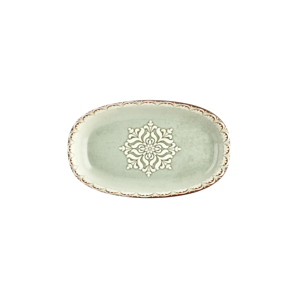 Turgla Rome 11.5Inch  x 7Inch  x h:1.25Inch  Oval Green Vitrified Platter SKU: T-RMZT29OV-6