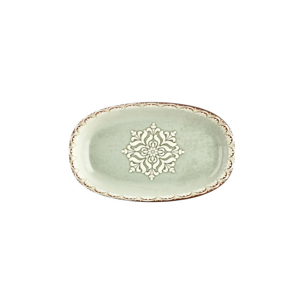 Turgla Rome 11.5Inch  x 7Inch  x h:1.25Inch  Oval Green Vitrified Platter SKU: T-RMZT29OV-6