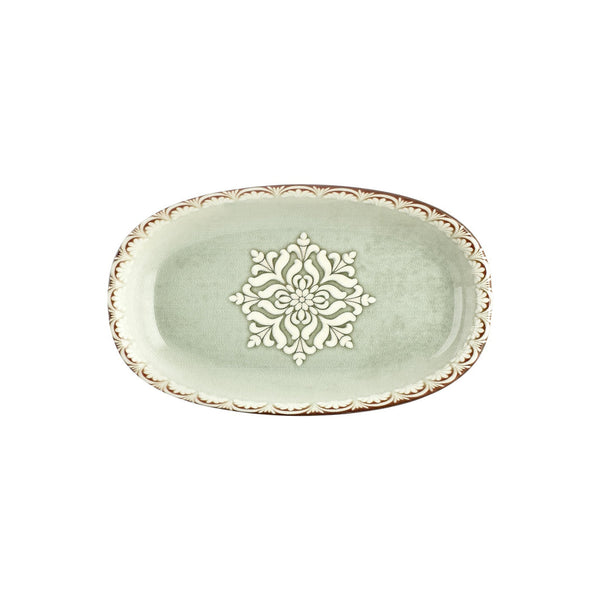 Turgla Rome 13.5Inch  x 8Inch  x h:1.5Inch  Oval Green Vitrified Platter SKU: T-RMZT34OV-6