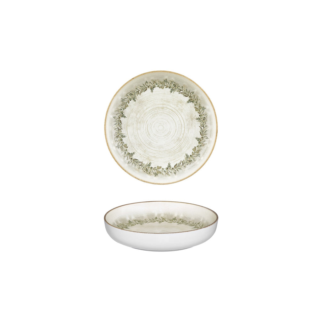 Turgla Oliva dia.7.5Inch  h:1.5Inch  24 oz. Round Green Vitrified Deep Plate SKU: T-ROLVCP19CK-6