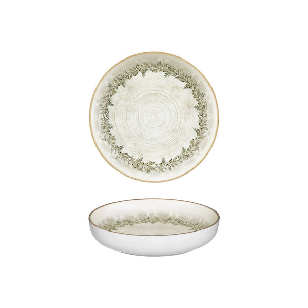 Turgla Oliva dia.9Inch  h:2Inch  42 oz. Round Green Vitrified Deep Plate SKU: T-ROLVCP23CK-6