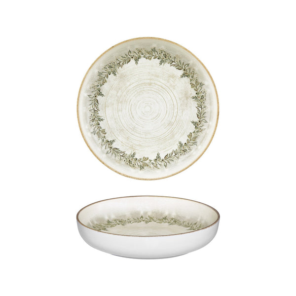 Turgla Oliva dia.10.25Inch  h:2Inch  59 oz. Round Green Vitrified Deep Plate SKU: T-ROLVCP26CK-6