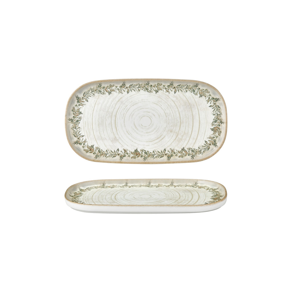 Turgla Oliva 11.75Inch  x 6.25Inch  x h:0.75Inch  Oval Green Vitrified Platter SKU: T-ROLVHL30OV-6