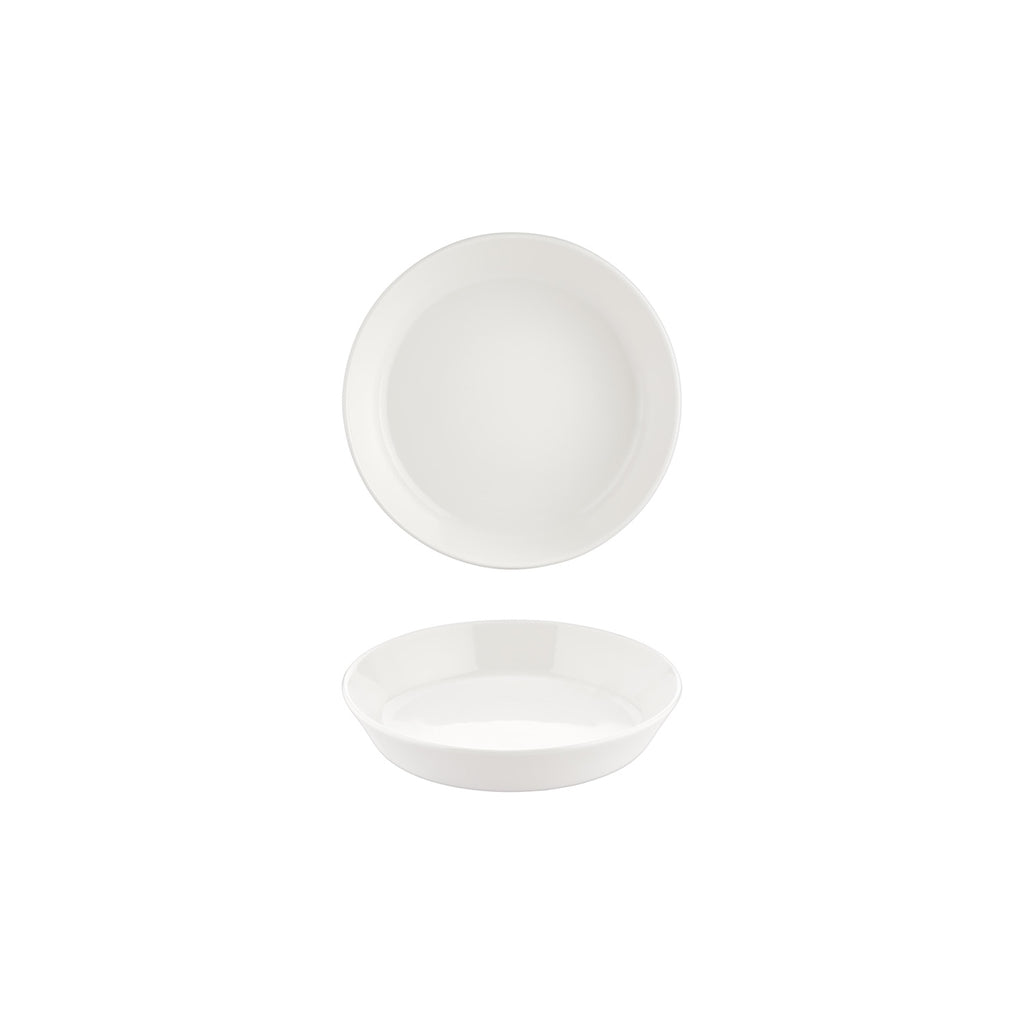Turgla Smooth White dia.4Inch  h:1Inch  3 oz. Round Warm White Vitrified Deep Plate SKU: T-SM10CK-24
