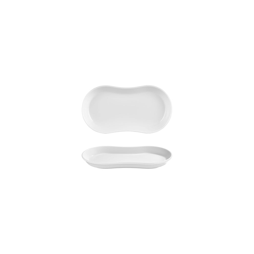 Turgla Smooth White 7.5Inch  x 4.25Inch  x h:1Inch  Oval Warm White Vitrified Platter SKU: T-SM19OV-12