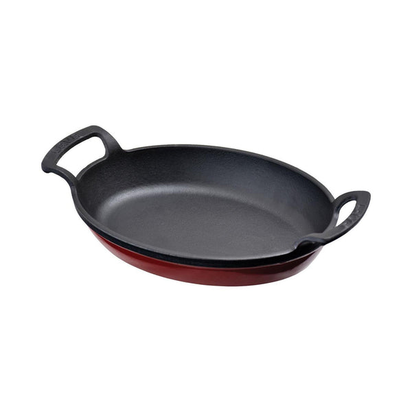 Turgla Cast Iron 9Inch  x 6.75Inch  x h:2.5Inch  Oval Red Cast Iron Pan SKU: TCB2414ROTRED