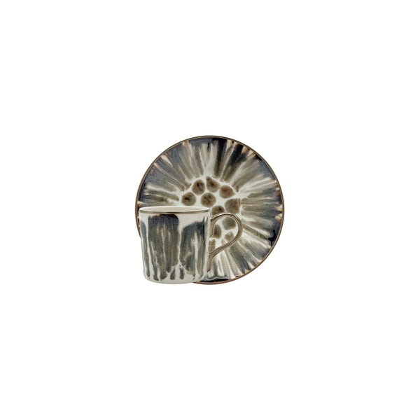 Jaune de Chrome Cream Scale Bronze Trim - Tea Cup &amp; Saucer  - 2.7 fl oz SKU: CYL3015ECRECREMB00