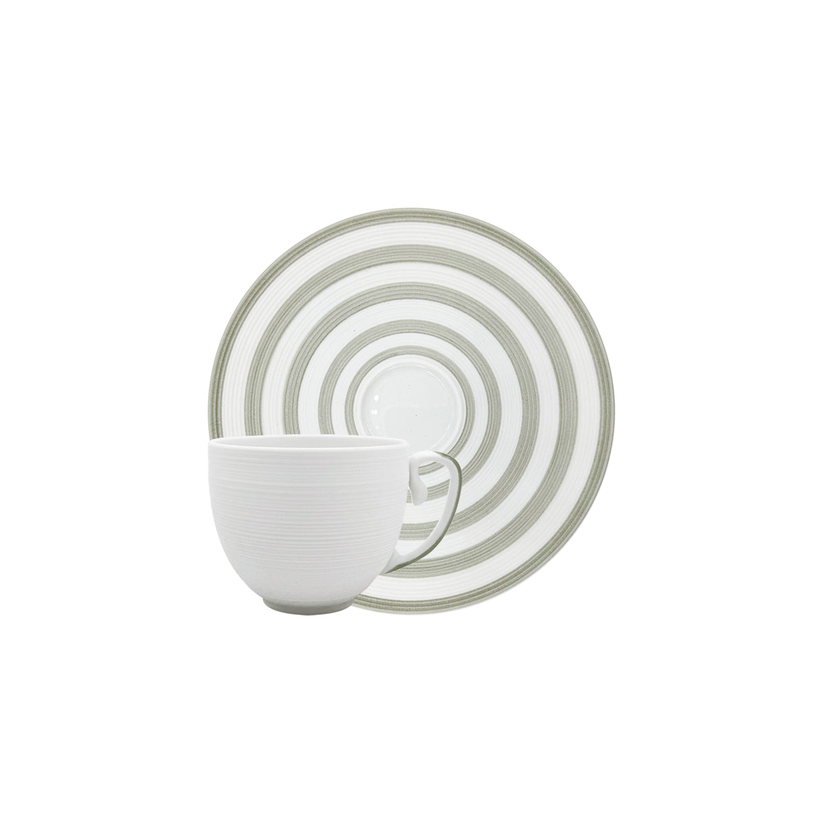 Jl Coquet HEMISPHERE Striped Khaki Green - Coffee Cup and Saucer - 4.1 fl oz SKU: HEM3015BS0083