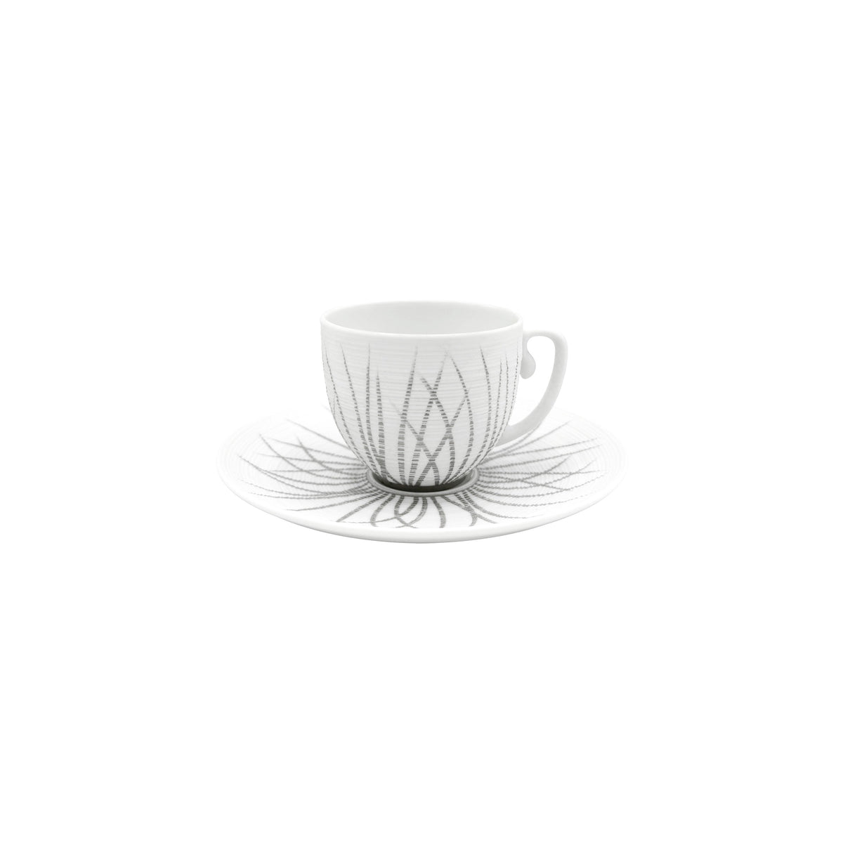 Jl Coquet HEMISPHERE Platinum Tundra - Coffee Cup and Saucer - 4.1 fl oz SKU: HEM3015BSP033