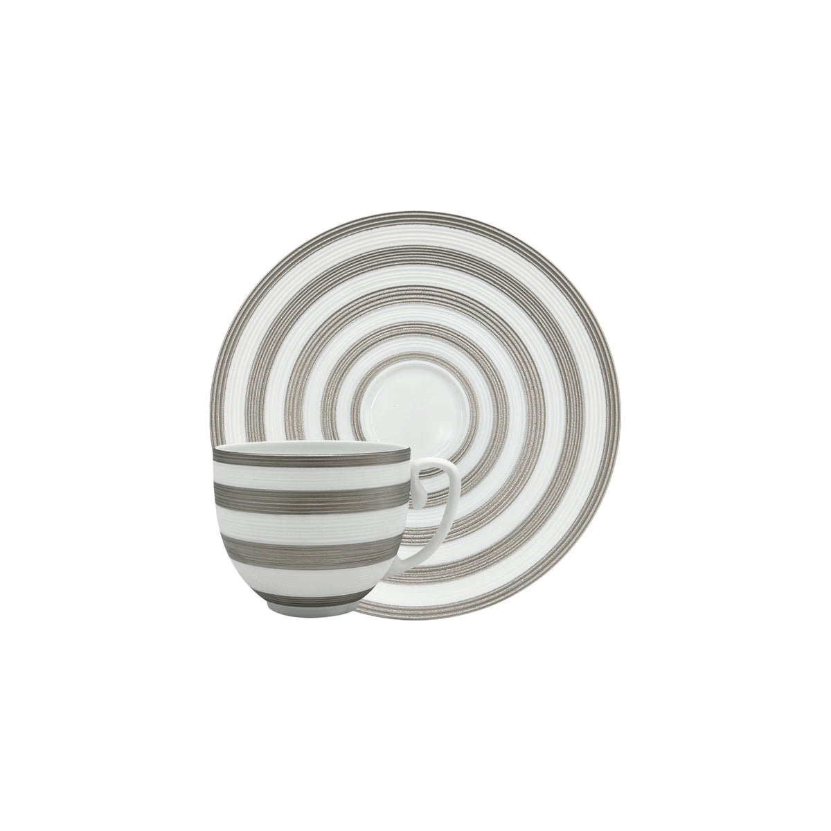 Jl Coquet HEMISPHERE Striped Platinum - Coffee Cup and Saucer - 4.1 fl oz SKU: HEM3015BSP028
