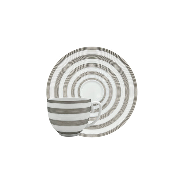 Jl Coquet HEMISPHERE Striped Platinum - Coffee Cup and Saucer - 4.1 fl oz SKU: HEM3015BSP028