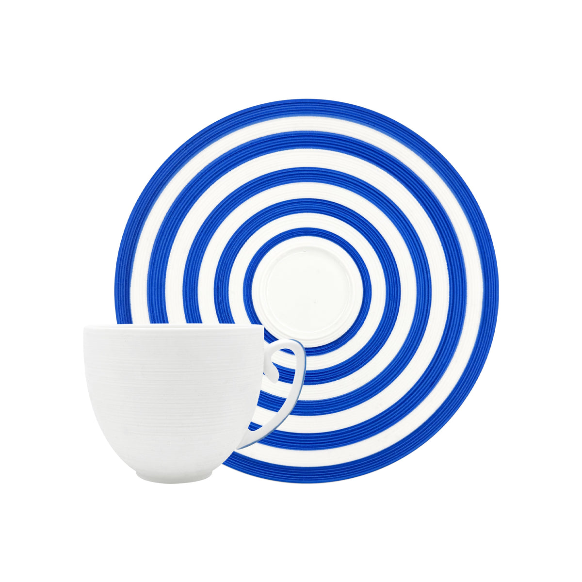 Jl Coquet HEMISPHERE Striped Royal Blue - Cappuccino Cup and Saucer - 7.8 fl oz SKU: HEM3020BS0094