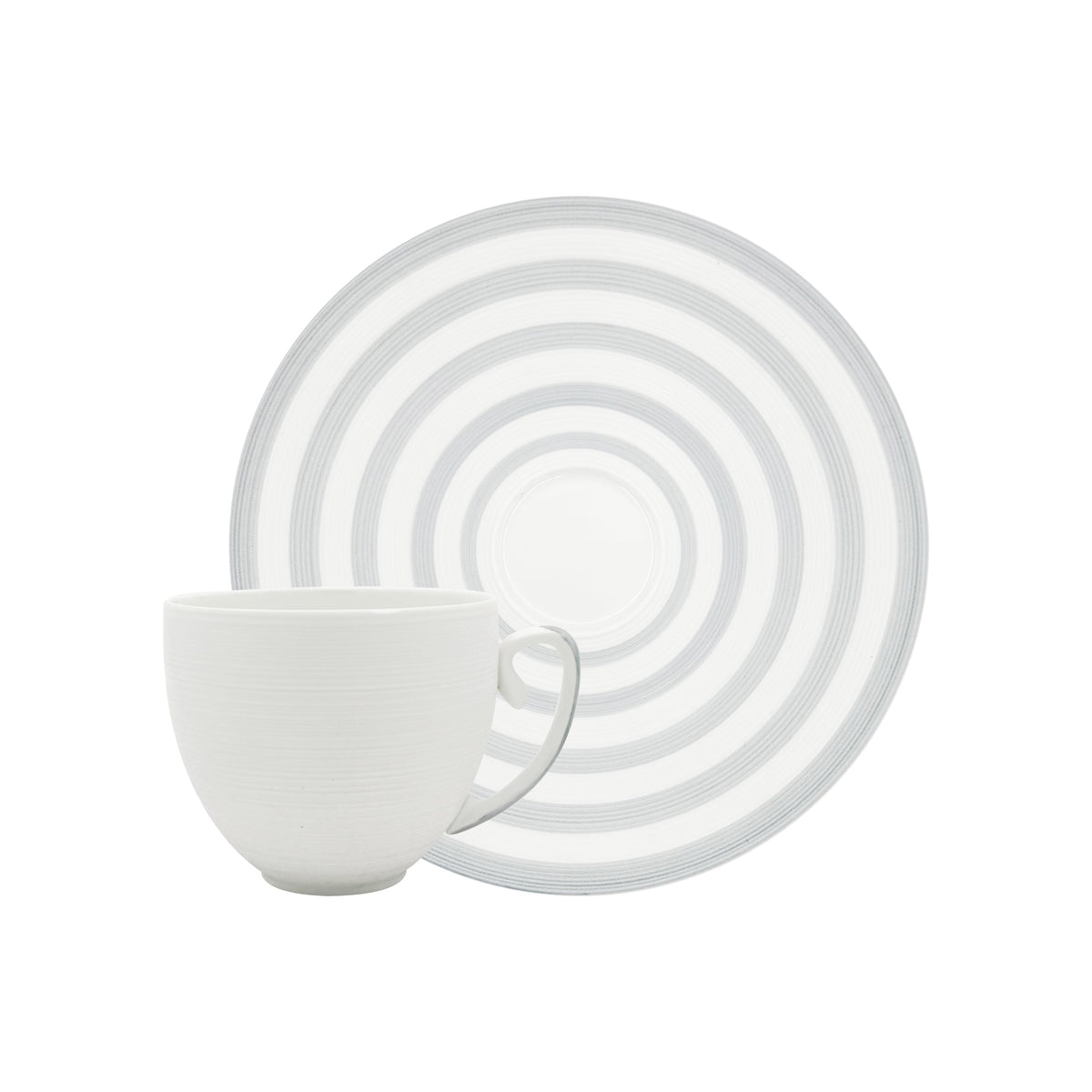 Jl Coquet HEMISPHERE Striped Grey - Cappuccino Cup and Saucer - 7.8 fl oz SKU: HEM3020BS0079