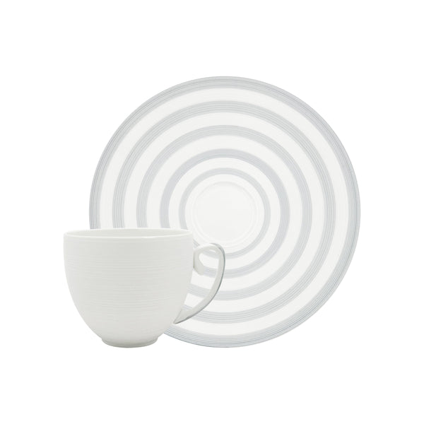 Jl Coquet HEMISPHERE Striped Grey - Cappuccino Cup and Saucer - 7.8 fl oz SKU: HEM3020BS0079
