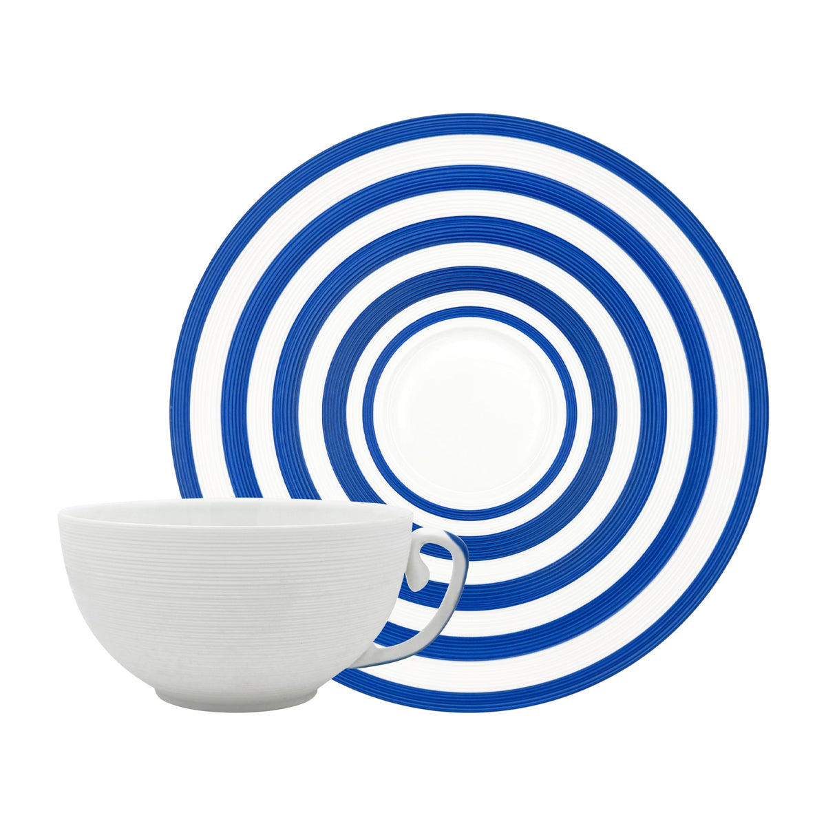 Jl Coquet HEMISPHERE Striped Royal Blue - Breakfast Cup and Saucer - 11.8 fl oz SKU: HEM3021BS0094