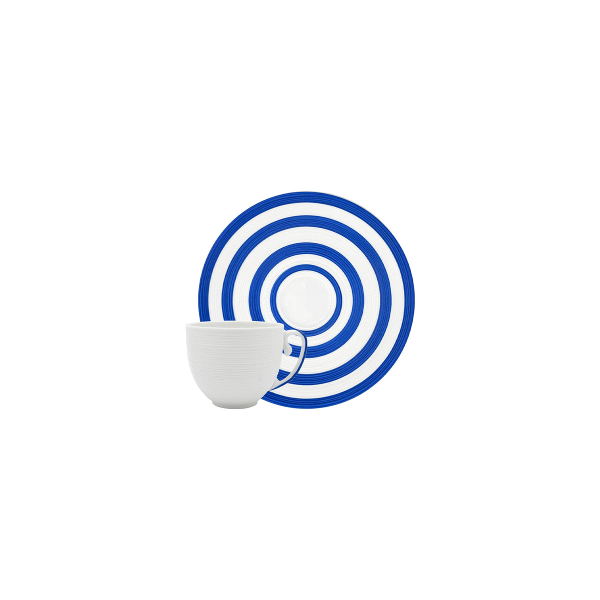Jl Coquet HEMISPHERE Striped Royal Blue - Mocha Cup and Saucer - 2.4 fl oz SKU: HEM3022BS0094