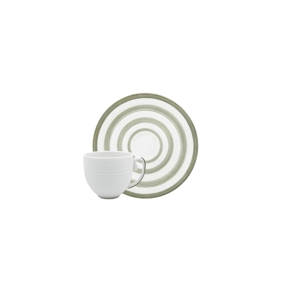 Jl Coquet HEMISPHERE Striped Khaki Green - Mocha Cup and Saucer - 2.4 fl oz SKU: HEM3022BS0083
