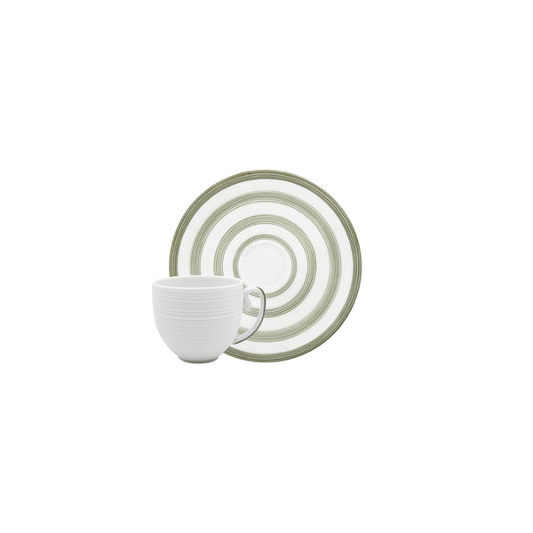 Jl Coquet HEMISPHERE Striped Khaki Green - Mocha Cup and Saucer - 2.4 fl oz SKU: HEM3022BS0083