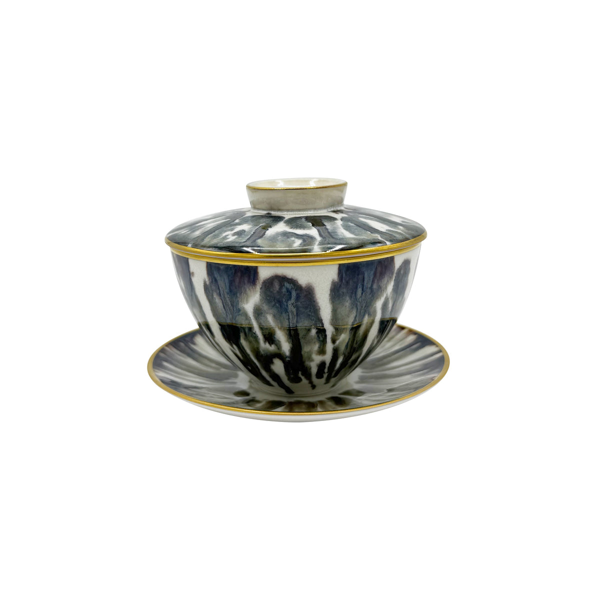 Jaune de Chrome ECAILLE CREME Gold Fillet - Asian tea cup &amp; saucer (lid included)  - 5.1 fl oz SKU: LAS3025ECRECREMA00