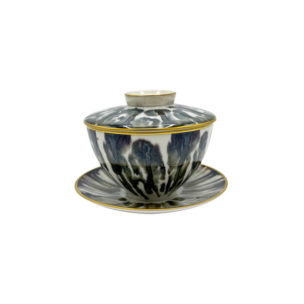 Jaune de Chrome ECAILLE CREME Gold Fillet - Asian tea cup &amp; saucer (lid included)  - 5.1 fl oz SKU: LAS3025ECRECREMA00