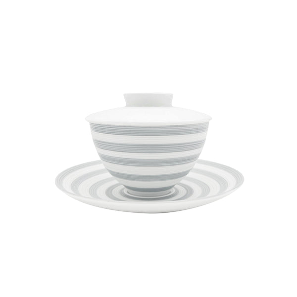 Jl Coquet HEMISPHERE Striped Grey - Asian tea cup and saucer (lid included) - 5.1 fl oz SKU: HEM3025BS0079