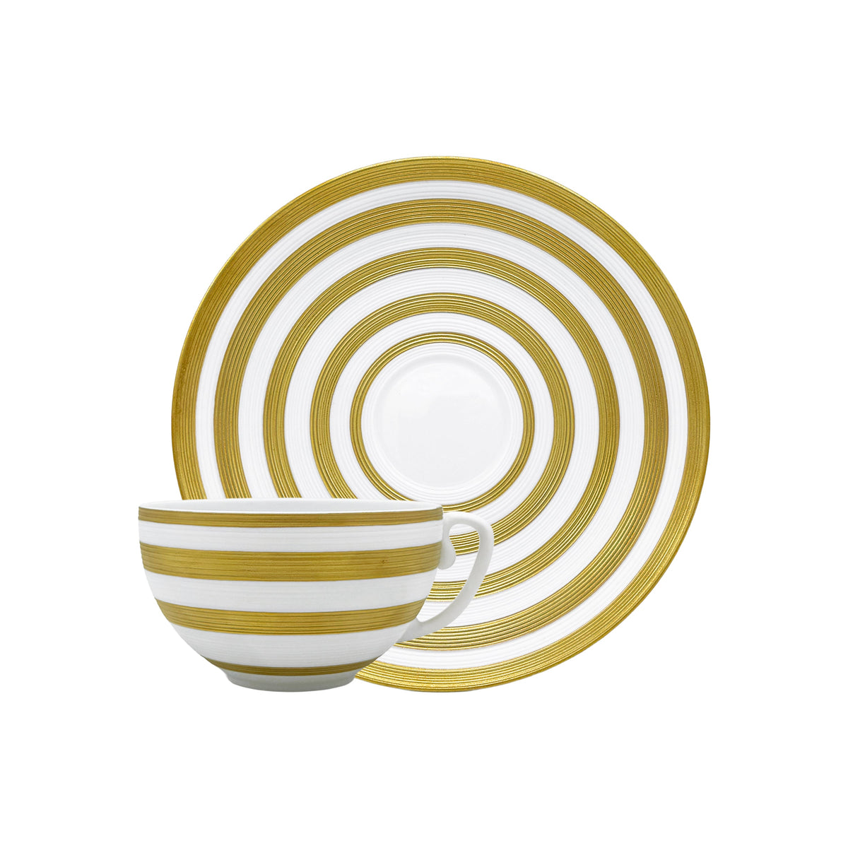 Jl Coquet HEMISPHERE Striped Gold - Teacup and Saucer - 7.4 fl oz SKU: HEM3024BSA055