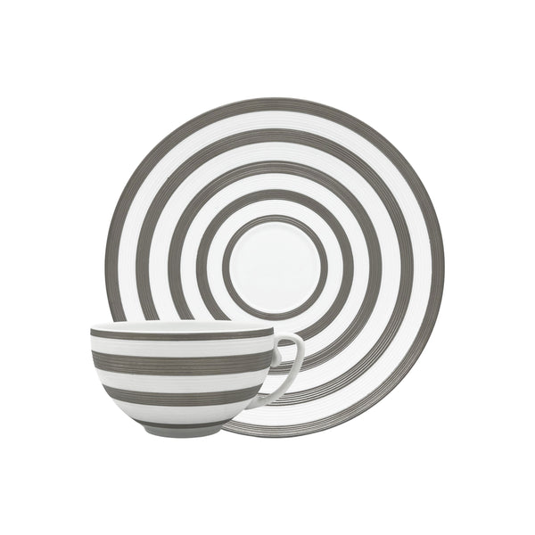 Jl Coquet HEMISPHERE Striped Platinum - Teacup and Saucer - 7.4 fl oz SKU: HEM3024BSP028