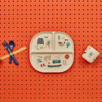 Illustrated Bamboo Kid Dinner Set - Royal Blue