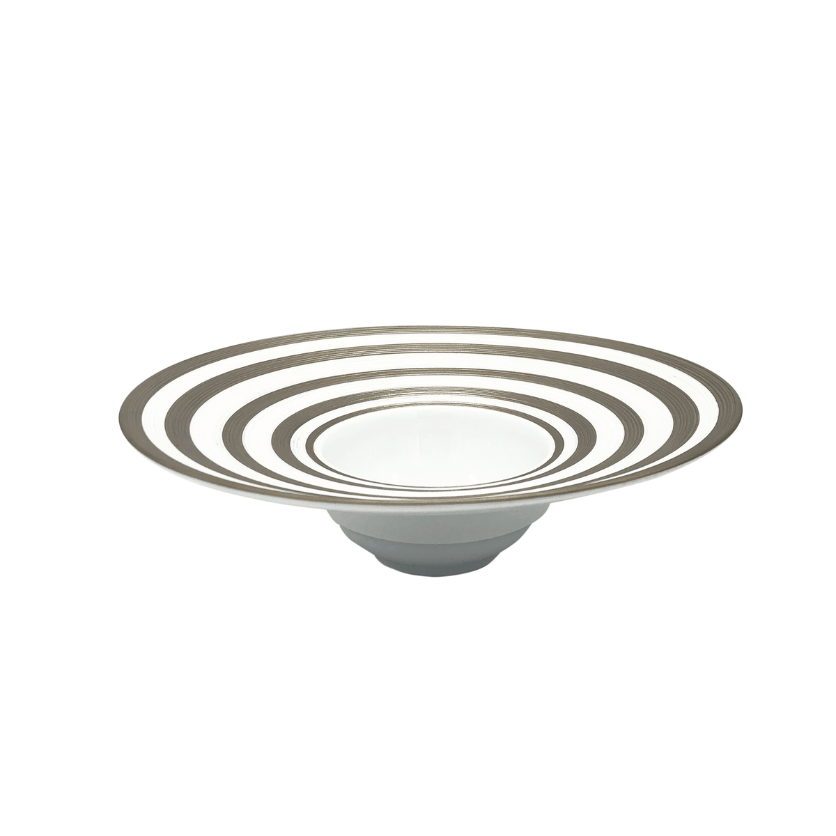 Jl Coquet HEMISPHERE Striped Platinum - Small Rimmed Deep Plate - 7.5 in SKU: HEM1026BSP028