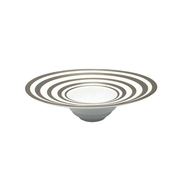 Jl Coquet HEMISPHERE Striped Platinum - Small Rimmed Deep Plate - 7.5 in SKU: HEM1026BSP028