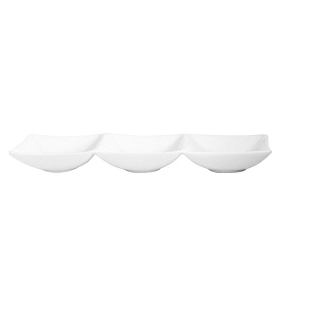 Turgla Hong Kong 9.75Inch  x 3Inch  Rectangular White Porcelain Sectional Plate SKU: HKG25X8ST00.