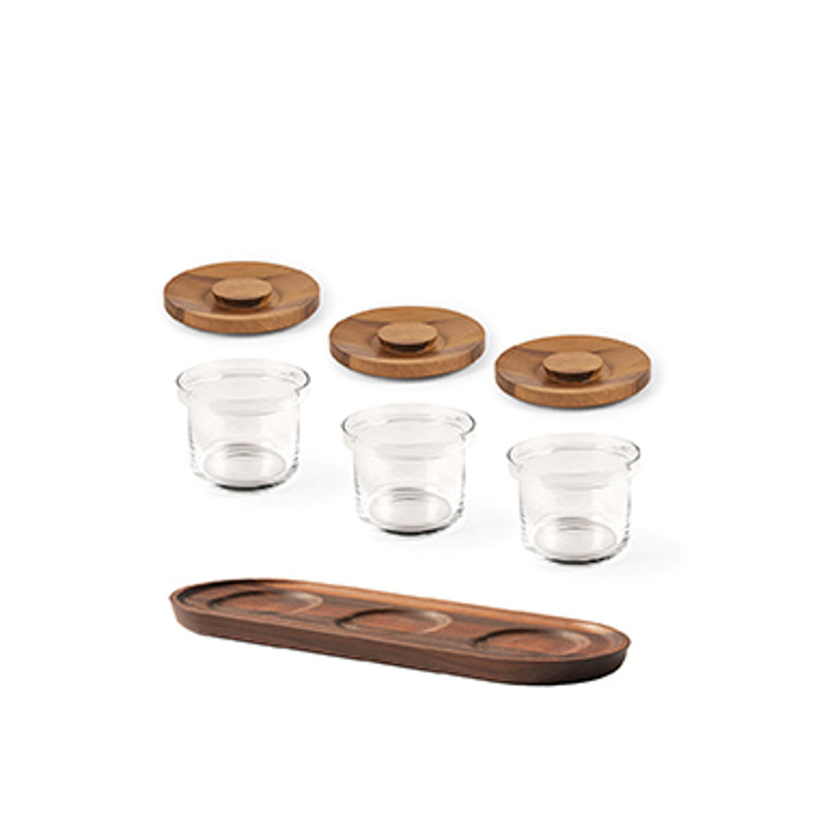 Tilt Walnut Mini Glass Jar set